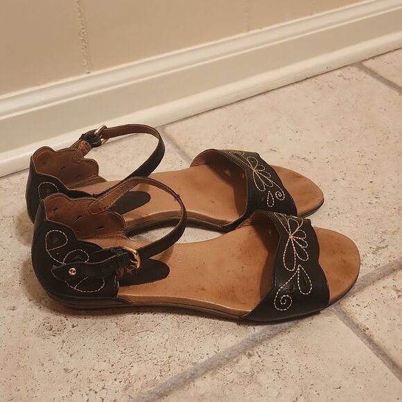 Pikolinos Women's Black & Tan Sandals w/ Ankle Straps Size 41 US 10-10.5 - Picture 1 of 12
